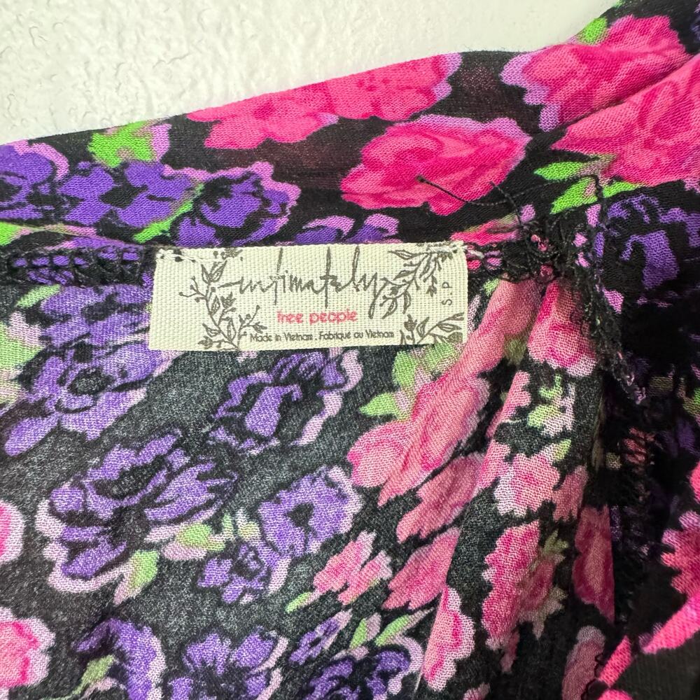Free People | NWT Bare It All Purple Pink Floral Shoulder Tie Lace Tank Bodysuit - Picture 12 of 14